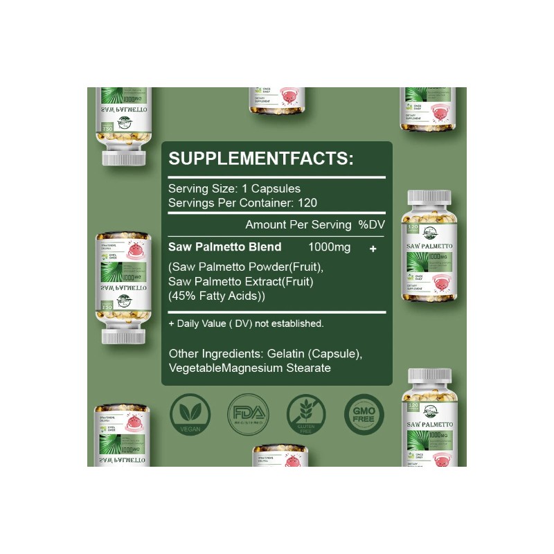 Extra Strength Saw Palmetto Extract Herbal Complex for Hair, Prostate