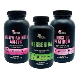 Pack 3 Frascos Berberina Inositol Vitaminas SNatural Sin Gluten