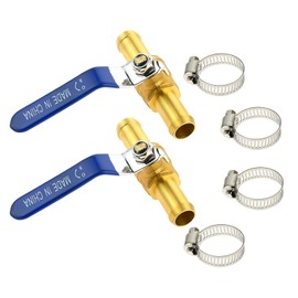 SURIEEN Brass Hose Barb Ball Valve Kit, 2pcs 5/8" Heater Hose Shut Off Valve with Stainless Steel Clamps, Brass Barb Air Ball Valve for Water Oil Gas Fuel Shut Cut Off 16mm Pex Tubing