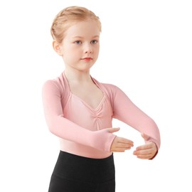 Girls Long Sleeve Cropped Open Front Dance Shawl Tops Pink
