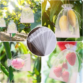 WenTao 50pcs Fruit Protection Bags 6x9 inch, White Mesh Drawstring Netting Cover Bags for Grapes, Mango, Fruit Trees, Vegetables - Pest Barrier and Fruit Protectors for Garden and Plant Fruit Flower