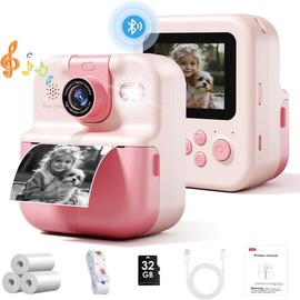 Camera Instant Print, 1080P Mini  Camera for  , Portable DIY Instant Digital Camera for , Cool Idea Gift Toys for Birthday , Printable Camara for Phone & Tablet - Color: Pink