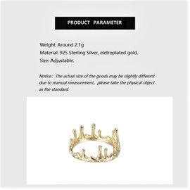 Bellitia Jewelry Women's Lava Ring Made of 925 Sterling Silver Gold-Plated, Irregular Design Open Rings Women Jewellery Melting Glorious Playful Shiny, Silver