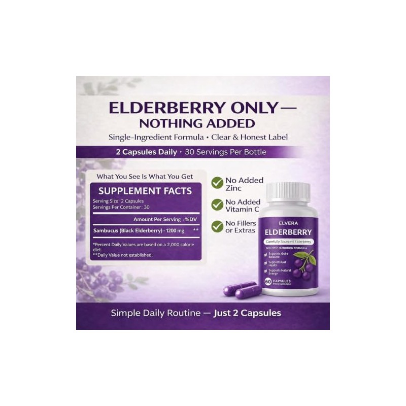 Elderberry - EIvera Gut Support Complex, 1200mg Elderberry Extract Capsules,