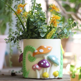 GUGUGO - Maceteros coloridos de hongos con drenaje, macetas retro clásico para plantas de interior y exterior, decoración moderna bohemia para el hogar (A,5 pulgadas)