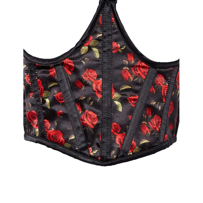 Lavish Red Roses Satin Open Cup Waist Cincher (Medium)