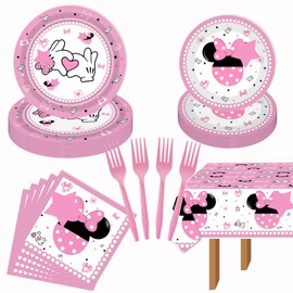 XXDecor 51 Pack Pink Birthday Party Tableware Kit - Dessert Plates Napkins Tablecloth Tableware Kit for Baby Shower Girls 1st 2nd 3rd 4th 5th 6th Birthday Party Supplies Decorations