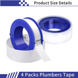 PTFE Thread Seal Tape 4 Rolls - High Temperature Resistant, Waterproof Plumbing Tape for Pipe Joints, Leak Repair, Water Tap, Shower Head