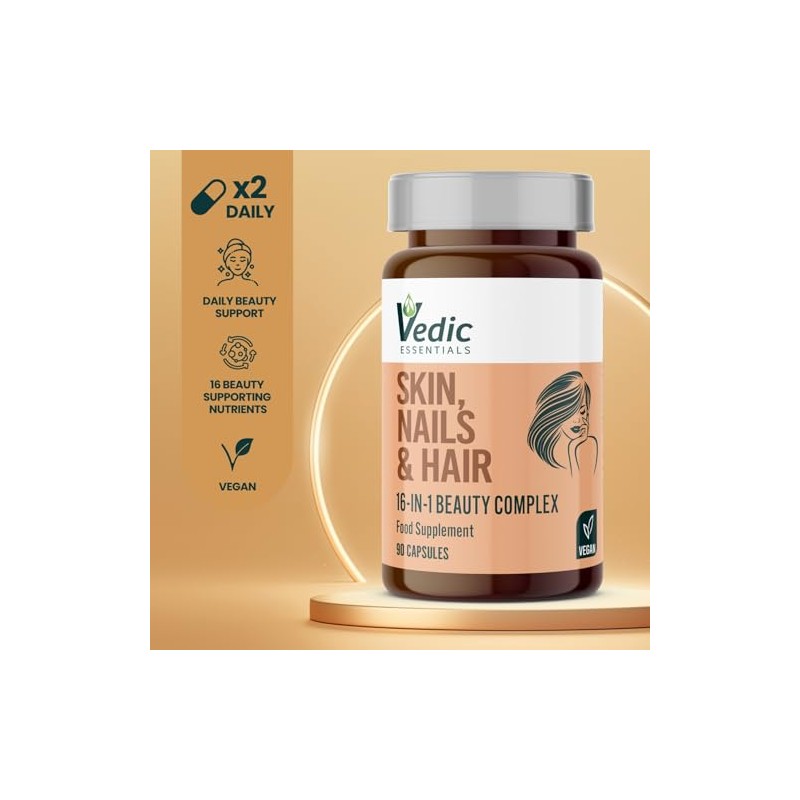Vedic Skin Hair Nails Beauty Complex | 16-in-1 Vegan Capsules