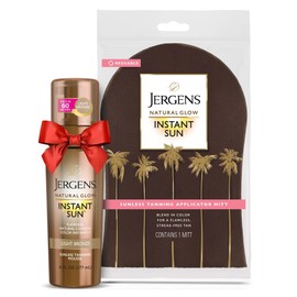Jergens Natural Glow Instant Sun Bundle: Light Bronze Sunless Tanning Mousse, 6oz Bottle and Applicator Mitt