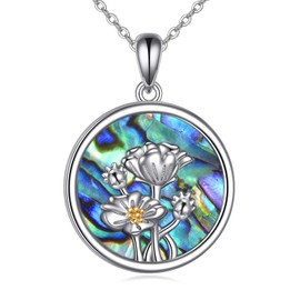 Vadmans Poppy Necklace 925 Sterling Silver Necklace with Birth Flowers Pendant Jewellery Gift for Women, Sterling Silver, Crystal