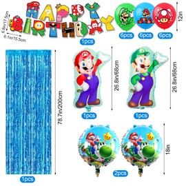 Pack of 82 Mari Birthday Decoration Balloons, Mari Party Tableware, Super Mari Birthday Decoration, Super Mari Decoration Birthday Girl Boy, Super Mari Party Tableware Theme Decoration