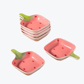 Rowcay 6 Pcs Ceramic Soy Sauce Dishes, Pink Small Dip Bowls Set with handle, Mini Multipurpose Porcelain Side Dish Bowl for Ketchup, Soy, BBQ, Sushi, Party, Condiments Serving Bowl Set