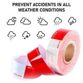 CANOPUS DOT Reflective Tape, High Visibility and Luminosity Conspicuity Tape, Red/White Waterproof Reflector Adhesive Tape, DOT-C2 Tape for Safety of Vehicle, RV, Boat, Truck, Trailer, 2 in x 160 ft