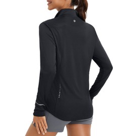 BALEAF Women's Lightweight Cycling Jacket Summer Full Zip Long Sleeve Athletic Shirts UPF 50+ Pockets Running Black M