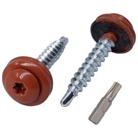 Pack of 60 Metal Roofing Screws Torx 4.8 x 35 mm Painted Self-Drilling Screws with EPDM Washers, Tapping Screw (60, Copper Brown RAL 8004)