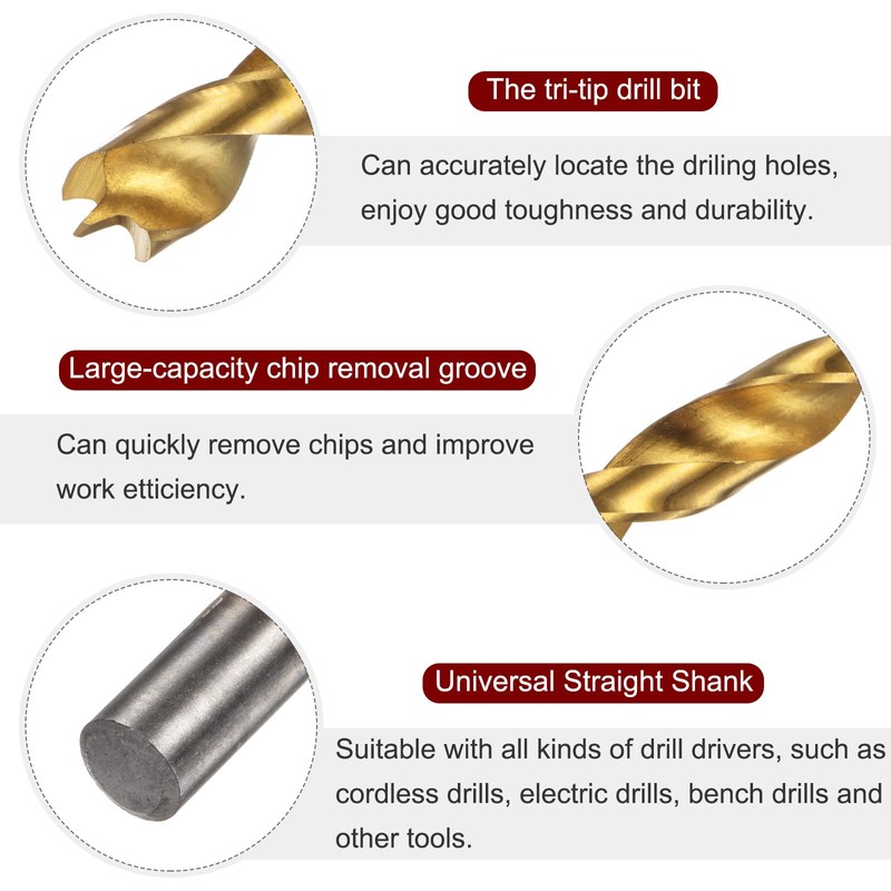 HARFINGTON 2pcs Brad Point Drill Bit 10.5mm(13/32") Dia Straight Round