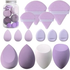 Makeup Sponge Set Blender Sponges 14 Pcs for Liquid Cream, and Powder Latex Free Makeup Sponges Multi-colored Sponges for Makeup Application with Storage Box Purple Gifts