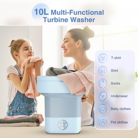Portable Washing Machine, 10L Mini Washing Machine for Camping, 3 Modes Foldable Mini Washer Deep Cleaning Baby Clothes Underwears Socks Towels for RV Travel Dorm Apartment Laundry