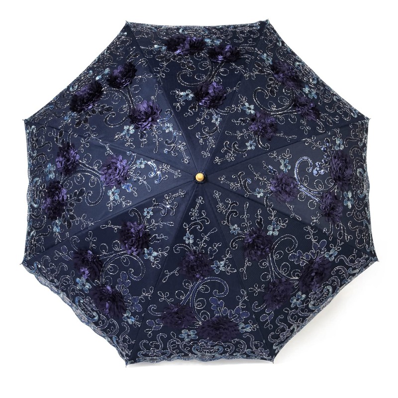 LCY Embroidered Lace Double-deck Anti-UV Parasol Sun/Rain/Snow Folding Umbrella-Blue