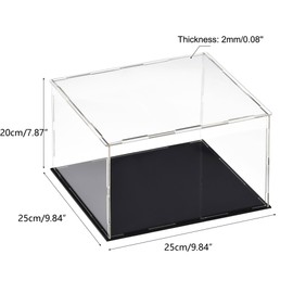 TA-VIGOR Acrylic Clear Display Box, 25 x 25 x 20cm Assemble Countertop Case Cube Storage Box Organizer Stand Dustproof Protection Showcase with Black Base for Collectibles Storage