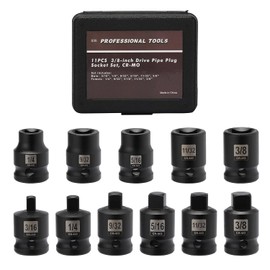 11PCS 3/8" Drive SAE Pipe Plug Socket Set, Tapered Male Square Drive, Chamfered Female Square Drive, CR-MO