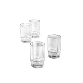 Serene Spaces Living Ribbed Glass Votive Holders – Elegant Pleated Candle Holders for Tea Lights, Votive Candles – Decorative Glass Holders for Home, Weddings, 3.75" Tall and 2.25" Diameter, Set of 4