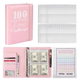 Toplive 100 Envelopes Money Saving Challenge Binder Kit, Fun Budget Binder Book Organizer with Cash Envelopes & Tracker, A5 Budgeting Planner Money Saver, Money Saving Box Replacement, Pink