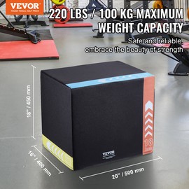 VEVOR 3 in 1 Plyometric Jump Box, 20/18/16 Inch Cotton Plyo Box, Platform & Jumping Ag - 20 x 18 x 16 inch