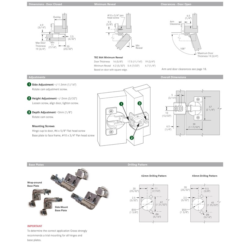 10 Pack Rok Hardware Grass TEC 864 108 Degree 1-1/4"