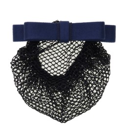 Ribbon Barrette, Chignon with Fine Knitting Net, Cord, Thin Double Ribbon (Made in Japan), Simple and Easy to Use, Navy