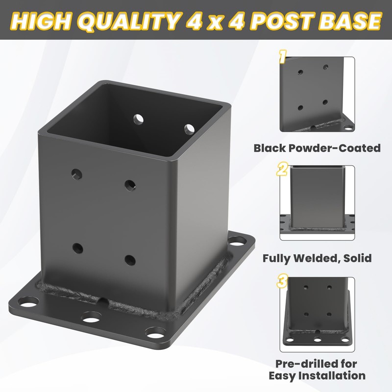 TAYORY 4x4 Post Base 2 Pcs, (Inner Size:3.6"x3.6") Heavy Duty