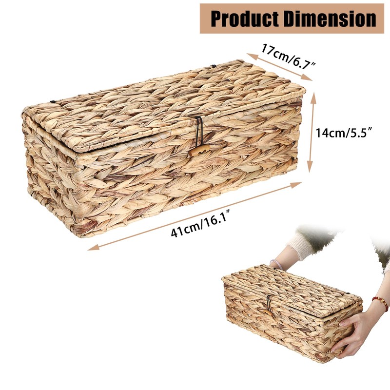 Sumnacon Wicker Storage Basket with Lid Rectangle Wicker Basket with