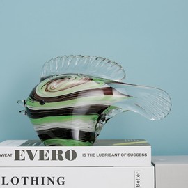 ORRFIDDY Handmade Glass Fish Figurine Crystal Glass Fish Figurine for Coastal Home Office Desk Modern Handmade Sculpture