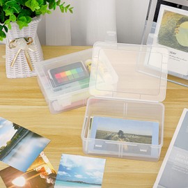 BSTKEY Pack of 4 Plastic Photo Storage Boxes, Clear 4 x 6 Inch Photo Case Card Organizer Holder with Lattice Insert for Photos, Craft Keepers, Index Cards