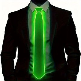 Unbranded Glowing Tie Men Wire Neon LED Luminous Neck-Tie Party Luminous Light Up Decor - Green