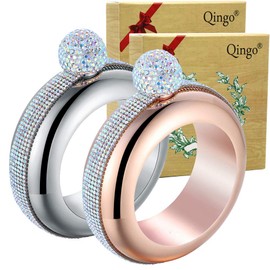 Qingo Bracelet Flask Bangle Creative Stainless 304 Steeland Hip Funnel Set for women 3.5 oz. 2 pcs Crystal Surround (Sliver+Rose Red Crystal Surround) (Sliver+Rose Red)