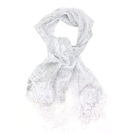 NYFASHION101 Sparkly Mini Sequin Embroidered Floral Design Scarf Shawl Wrap, White