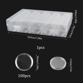 JINXIAN Pack of 100 Transparent Coin Capsules and 1 Storage Box Round Coin Sleeves Coin Capsules 30 mm for 2 Euro Coins Storage Coin Collection Coin Display