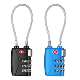NAGE TSA Approved Luggage Locks, 3 Digit Suitcase Locks, Flexible Cable Padlock, Wire Lock, Travel TSA Lock for Backpack, Gym Locker, Tool Box, Laptop Bag (2P, Black&Blue)