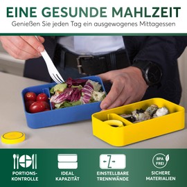 Umami All-in-1 1,2L Bento Lunchbox Erwachsene mit Besteck, 2 Saucenbehältern als Brotdosen Salat, Snack Bento Box, Auslaufsicher Brotdose Erwachsene, Inkl. Zubehör Brotdose mit Fächern für Meal Prep