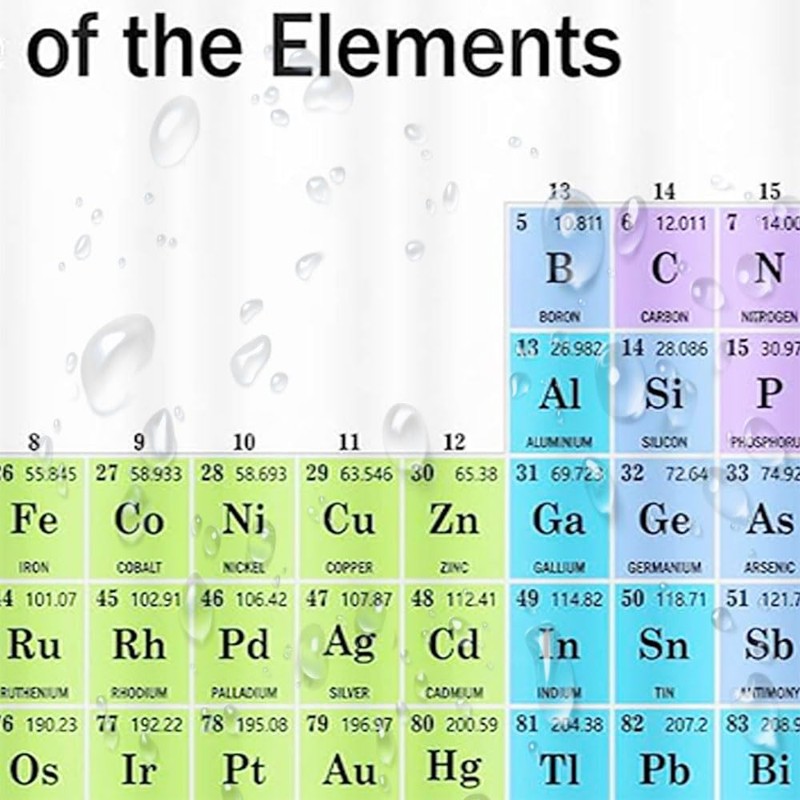 Jipusai 84 INCH Updated Periodic Table of Elements Shower Curtain