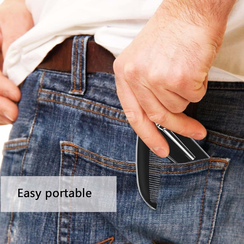 Heanvmyss 3PCS Folding Mustache Comb Falten Kamm Männer,Faltbarer Taschenbartkamm,Frisurkamm,Herrenkamm Klein,Klappkamm