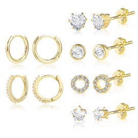 ASH'S CHOICE 12 Pairs Multipack Earrings Silver 925 Hoop Earrings Gold Stud Earrings Small Set Glitz Hoop Earrings Square Oval Heart Small Stud Earrings with 5A Zircon Rhinestone 9ct Gold Earrings Set
