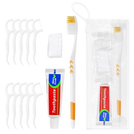 HOIQIRY Disposable Toothbrushes with Toothpaste Set - Pack of 5,Individually Wrapped Personal Hygiene Kits in Bulk 5-in-1 Travel Size Convenience Kits for Hotel,Camping,Guest,Homeless,Charity,Church