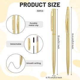 50 Pcs Metallic Gold Pens for Writing Ballpoint Bulk, Gold Pen for Wedding Guest Book Metal Slim Twist-Action Design, Wedding Pens Black Ink 1.0 mm Bridal Shower Business Office Teachers(2 Styles)