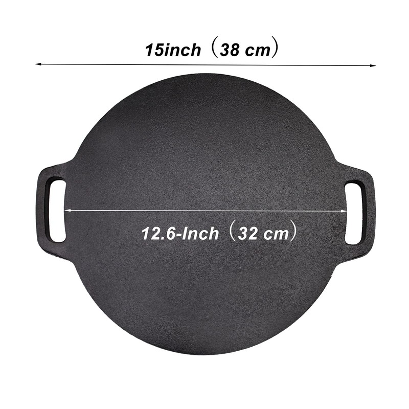 12.6-Inch Cast Iron Roti Tawa, Double Handled Cast Iron Crepe