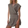 InterNos Womens Summer Mini Dress Lightweight V Neck Cap Sleeves