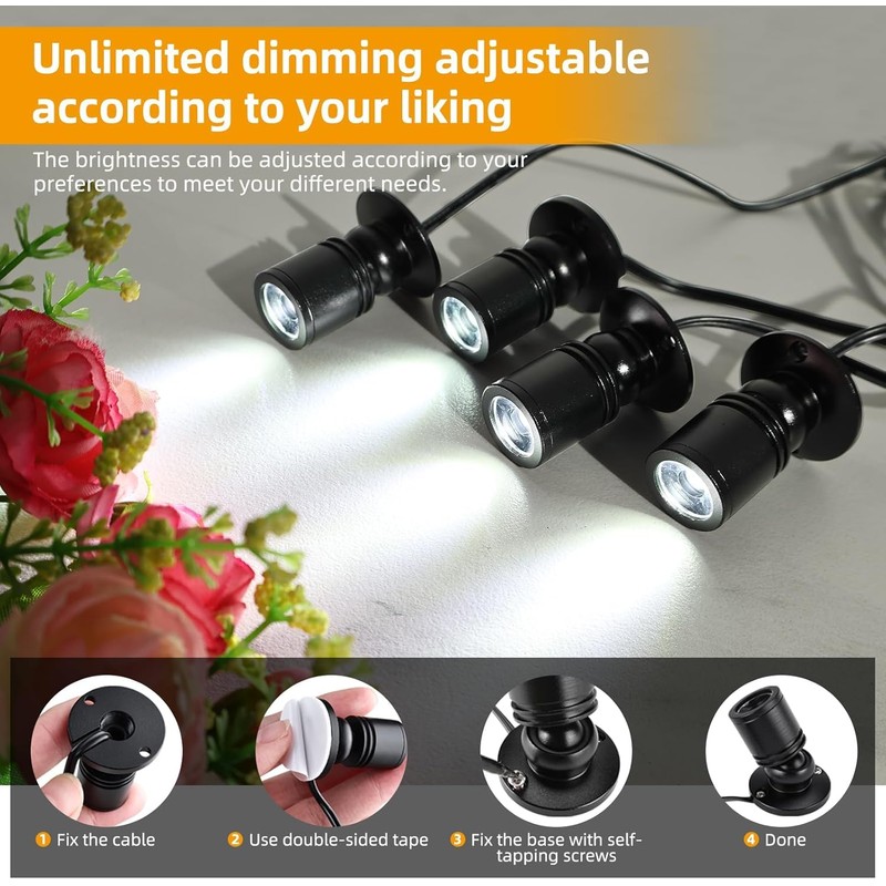 YaeCCC Dimmable LED Mini Spotlight Jewelry Showcase Display Lights Black