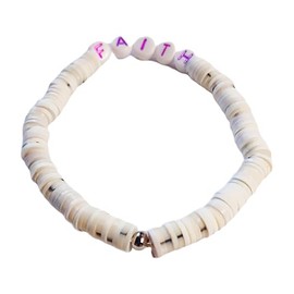 Faith Based Stretchy White Heishi Beaded Bracelet